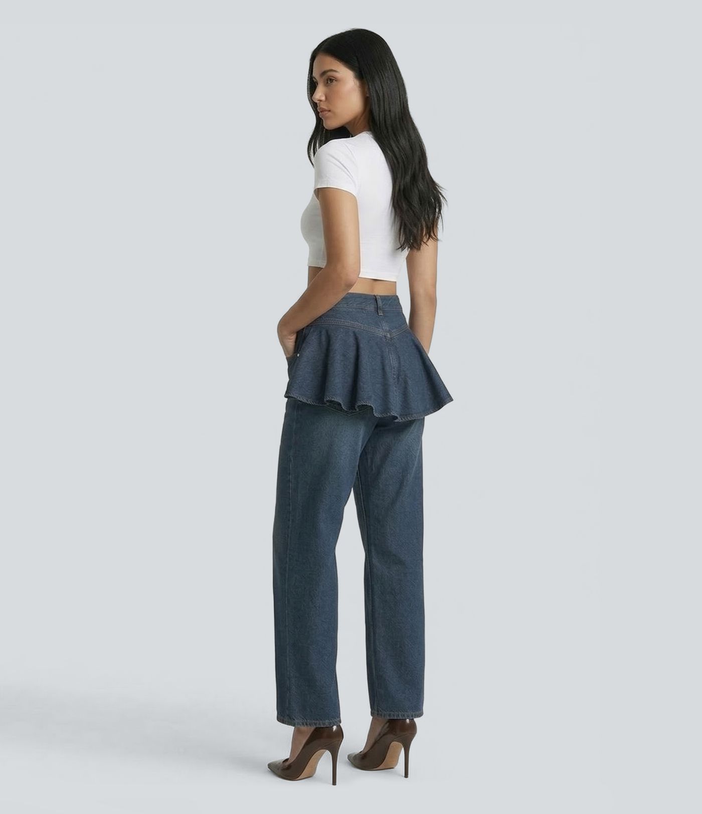 Halara Flex™ Mid Rise Ruffle 2-in-1 Casual Straight Leg Jeans with Pockets