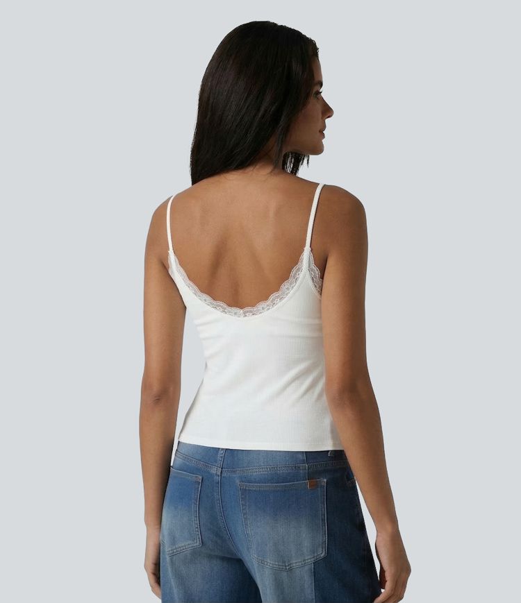 Contrast Lace Non-Removable Pad Casual Tank Top