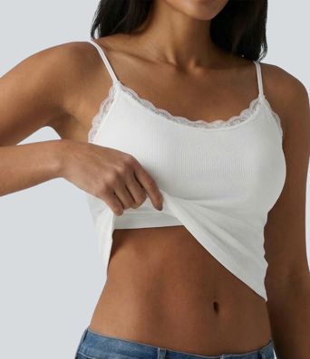 Contrast Lace Non-Removable Pad Casual Tank Top