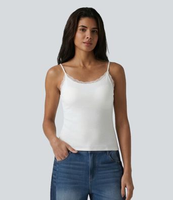 Contrast Lace Non-Removable Pad Casual Tank Top