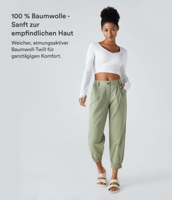 Lässige Jogginghose aus Baumwolle mit mittelhohem Bund, Knopfleiste, Reißverschluss und Seitentasche