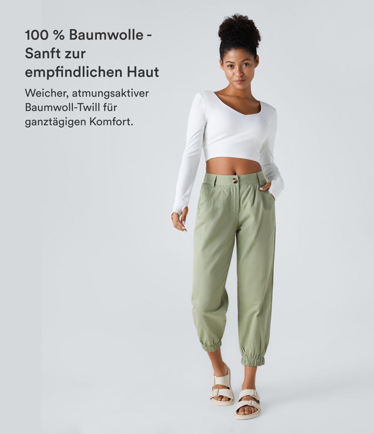 Lässige Jogginghose aus Baumwolle mit mittelhohem Bund, Knopfleiste, Reißverschluss und Seitentasche