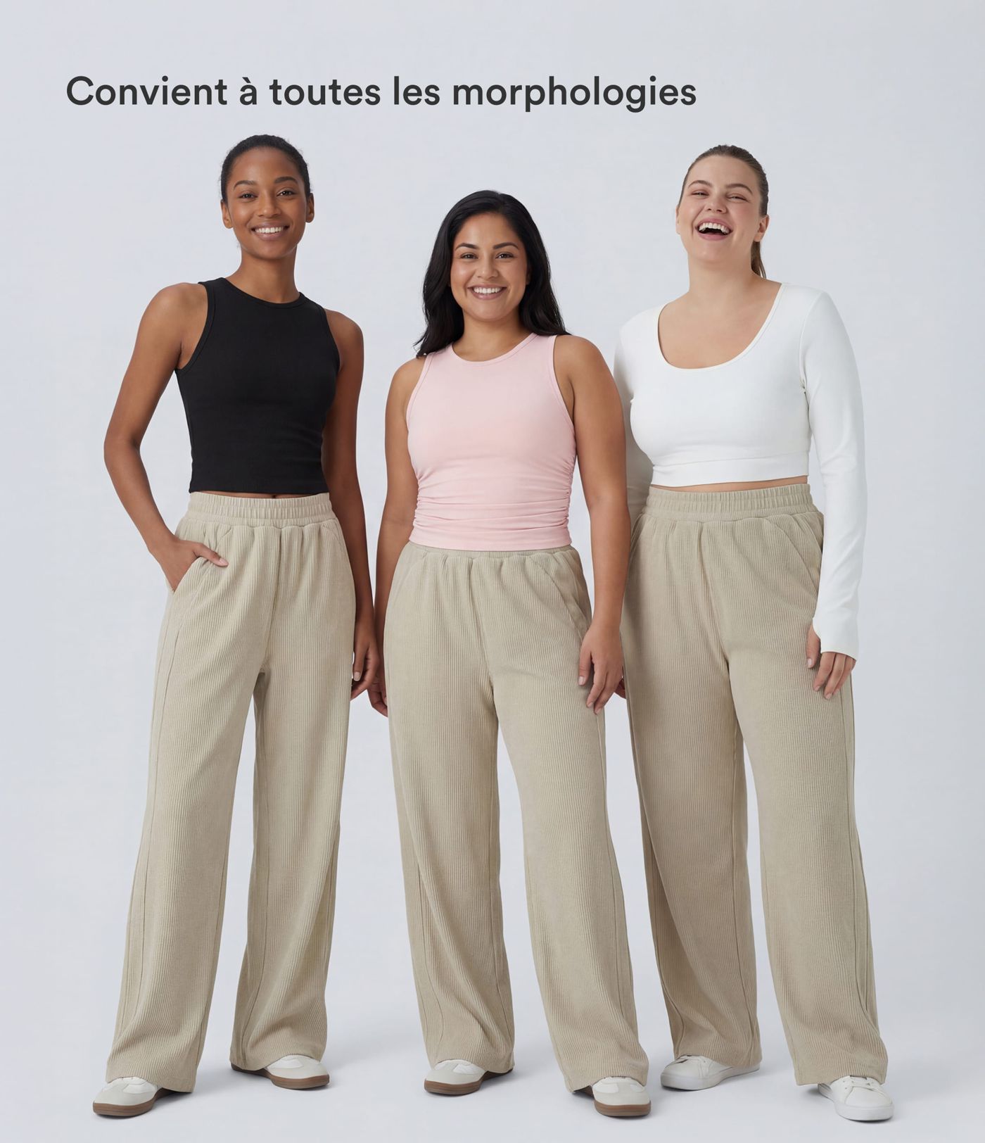 Pantalon velours côtelé de jogging décontracté à taille haute avec poches latérales