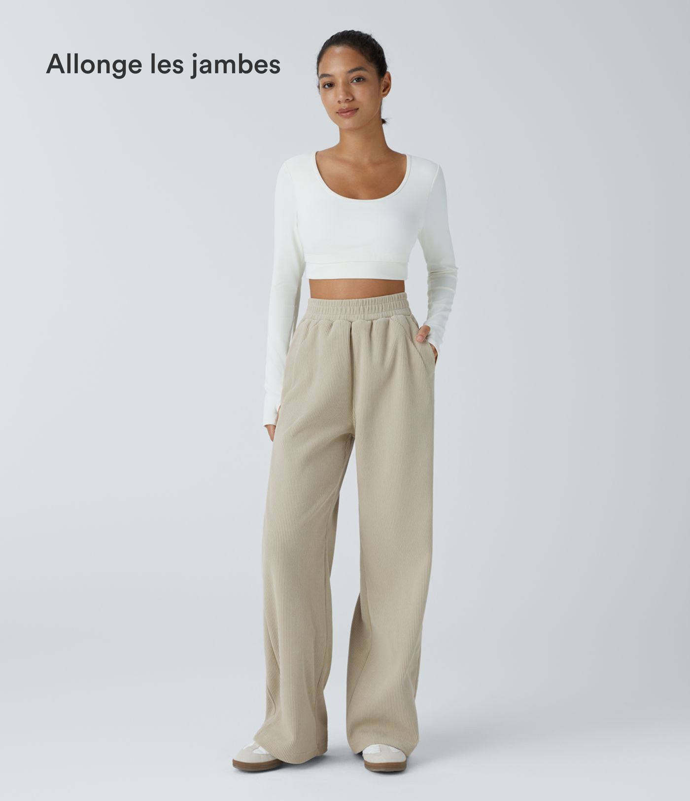 Pantalon velours côtelé de jogging décontracté à taille haute avec poches latérales