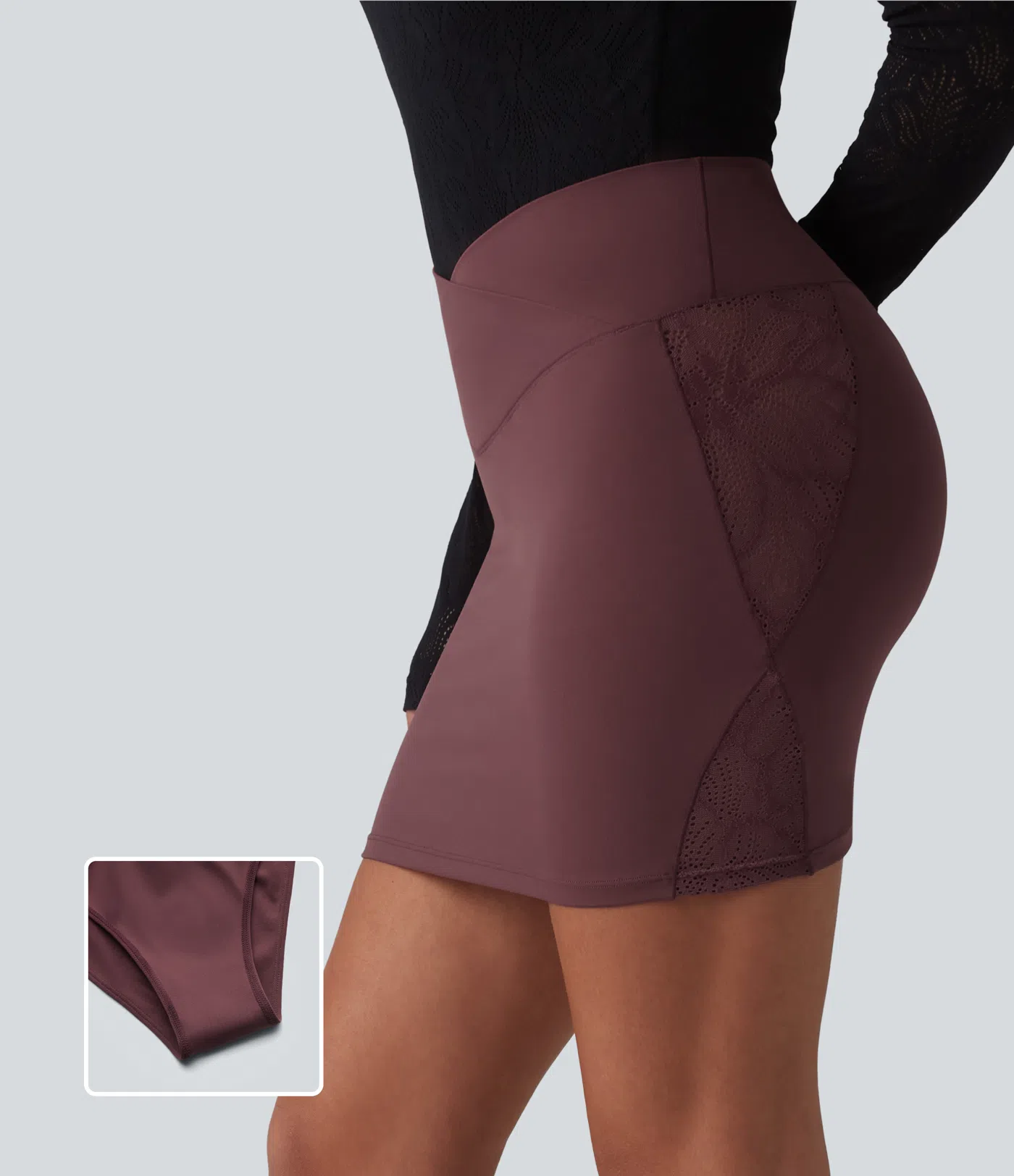 SoftlyZero™ Crossover High Waisted Contrast Lace Built-in Underwear Bodycon Mini Party Skirt