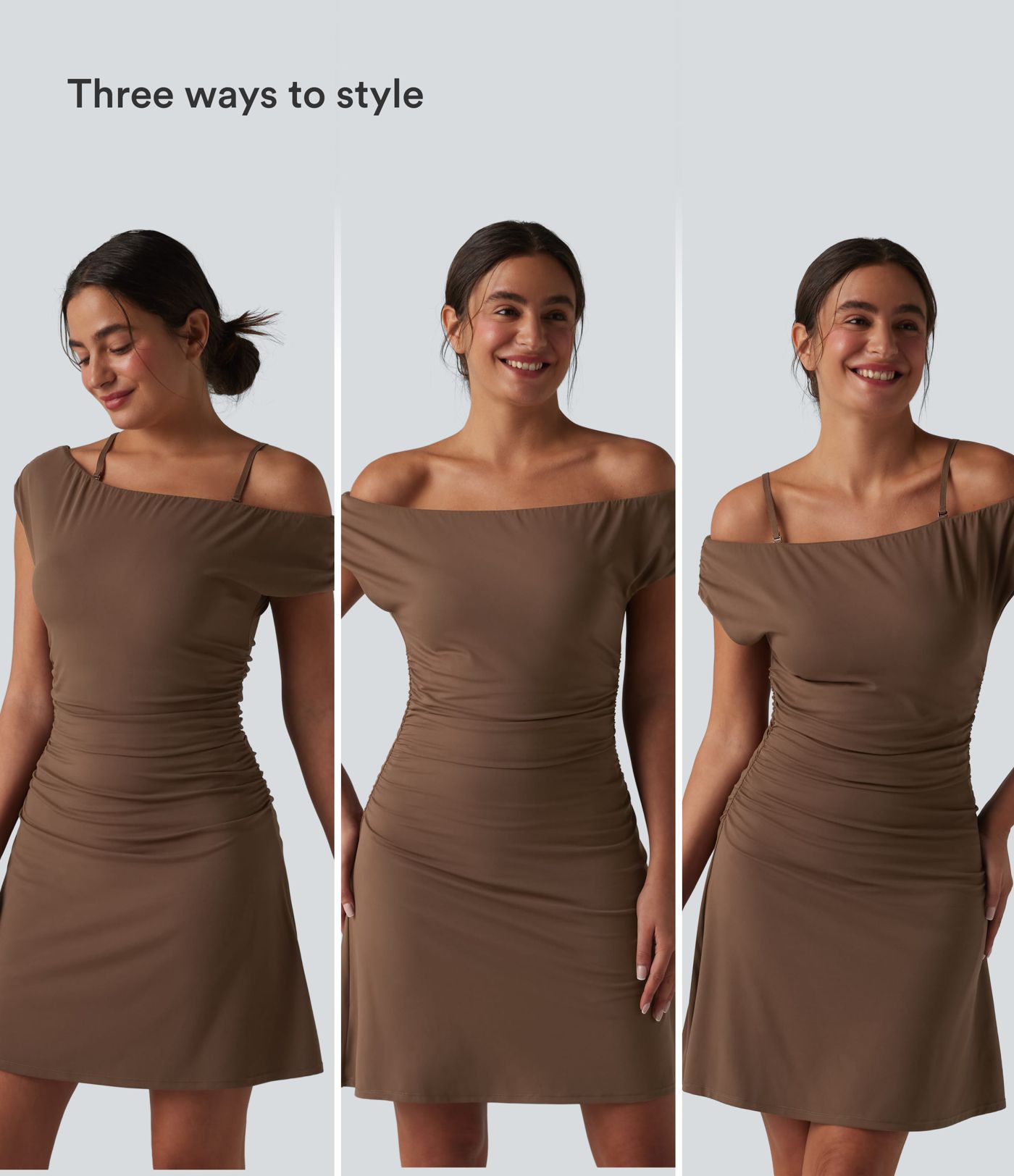 SoftlyZero™ schulterfreies, abnehmbares Träger-BH-Kleid (2-in-1) mit Taschen – ideal für Yoga und Sport.