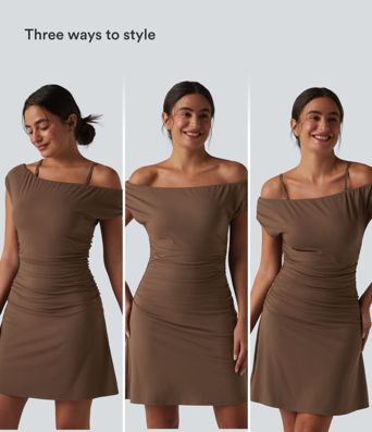 SoftlyZero™ schulterfreies, abnehmbares Träger-BH-Kleid (2-in-1) mit Taschen – ideal für Yoga und Sport.