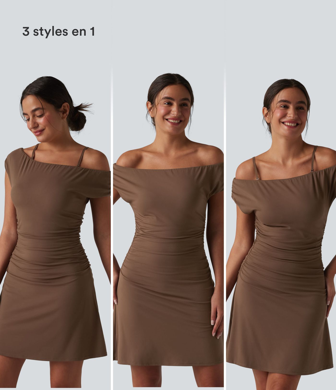 Robe de yoga active 2 en 1 SoftlyZero™ à épaules dénudées, bretelles amovibles et soutien-gorge intégré, avec poches - Facile à porter