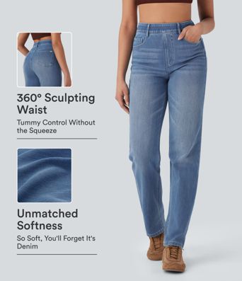 Halara Flex™ High Waist Hose mit Taschen Gerade geschnittene Lässige Jeans