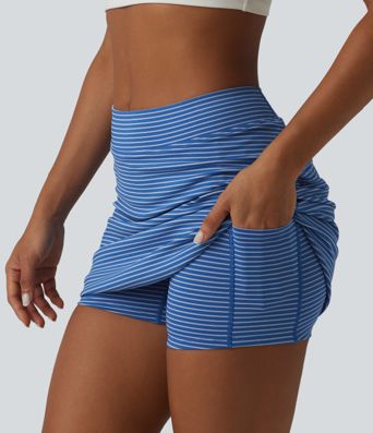 High Waisted Stripes 2-in-1 Bodycon Mini Golf Skirt with Pockets High Waisted Stripes 2-in-1 Bodycon Mini Golf Skirt with Pockets