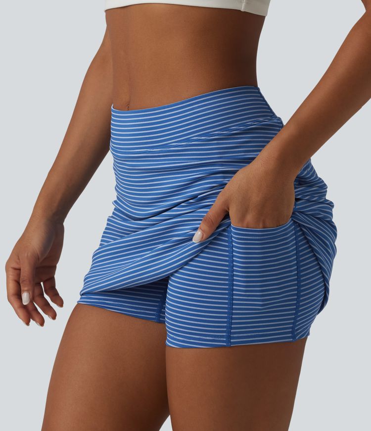 High Waisted Stripes 2-in-1 Bodycon Mini Golf Skirt with Pockets High Waisted Stripes 2-in-1 Bodycon Mini Golf Skirt with Pockets