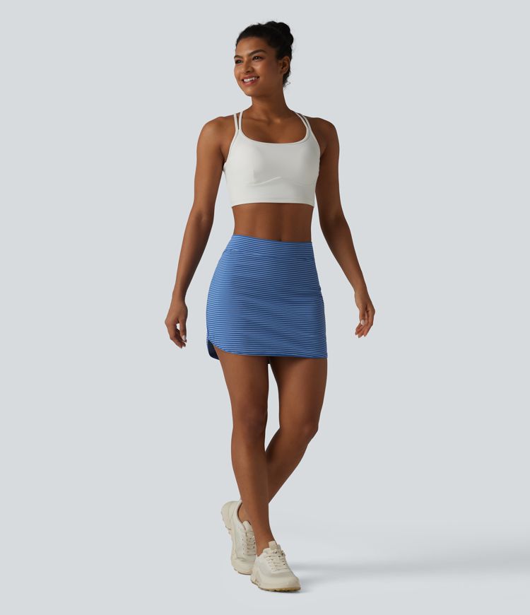 High Waisted Stripes 2-in-1 Bodycon Mini Golf Skirt with Pockets High Waisted Stripes 2-in-1 Bodycon Mini Golf Skirt with Pockets