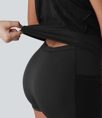 SoftlyZero™ QuickDry Built-in Bra Contrast Lace 2-in-1 Flare Mini Yoga Active Dress with Pockets-Easy Peezy Edition