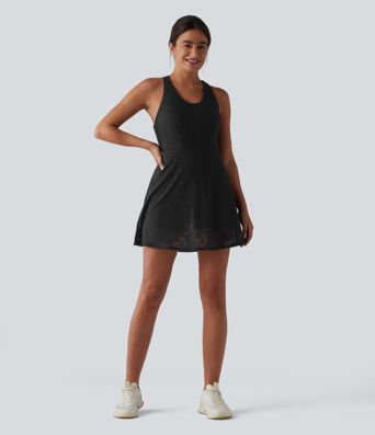 SoftlyZero™ QuickDry Built-in Bra Contrast Lace 2-in-1 Flare Mini Yoga Active Dress with Pockets-Easy Peezy Edition