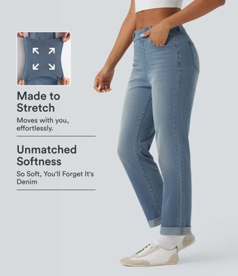 Halara Flex™ High Waisted Rolled Hem Casaul Slim Jeans with Pockets