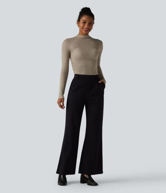 Langarm-Top mit Stehkragen und Raffung aus Wollmischung für die Arbeit