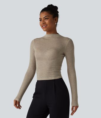 Langarm-Top mit Stehkragen und Raffung aus Wollmischung für die Arbeit