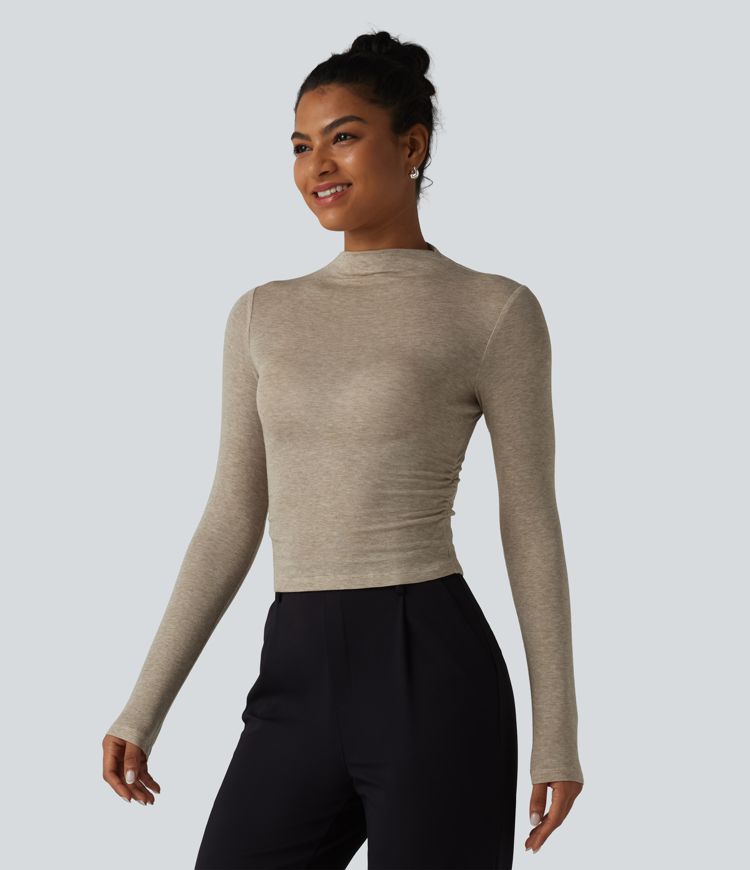 Langarm-Top mit Stehkragen und Raffung aus Wollmischung für die Arbeit