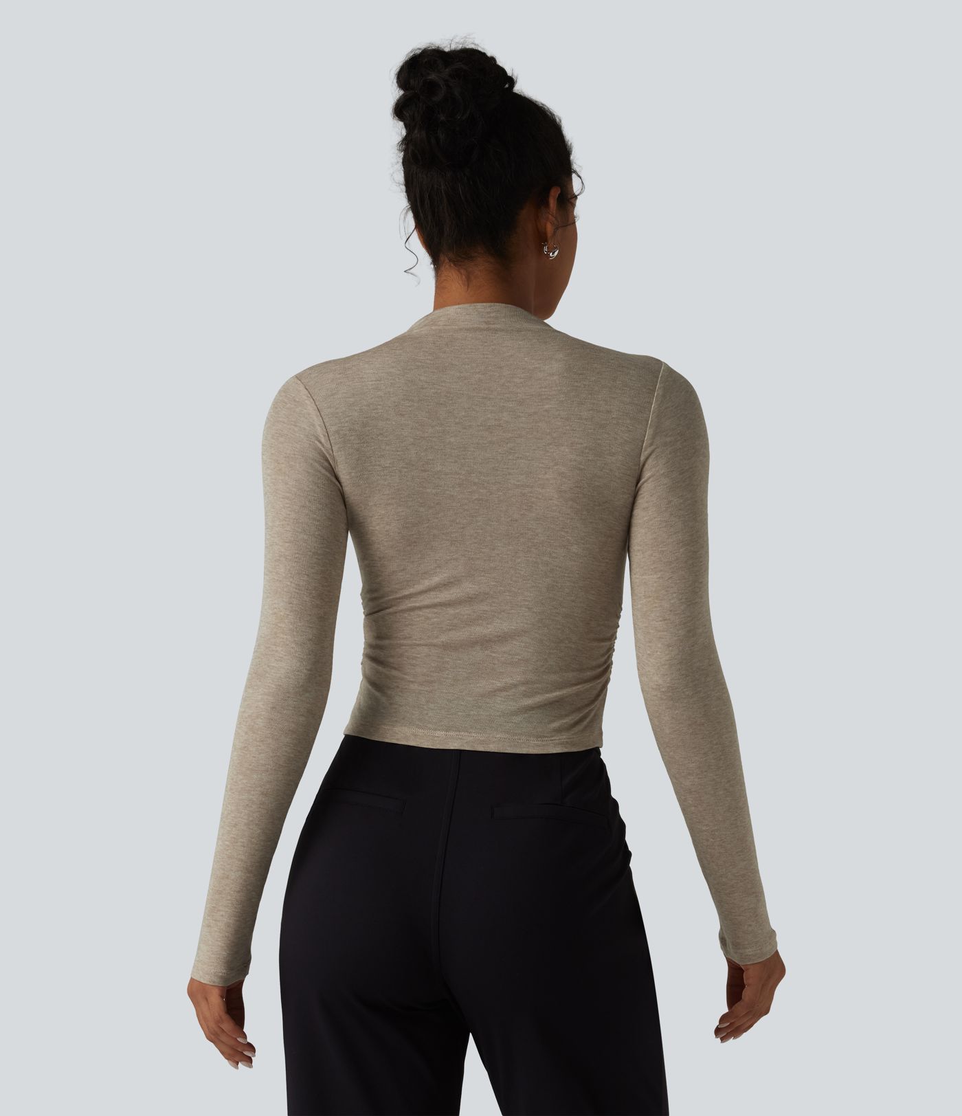 Langarm-Top mit Stehkragen und Raffung aus Wollmischung für die Arbeit