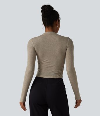 Langarm-Top mit Stehkragen und Raffung aus Wollmischung für die Arbeit