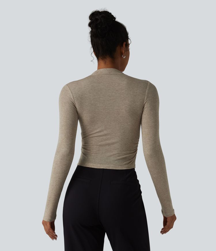 Langarm-Top mit Stehkragen und Raffung aus Wollmischung für die Arbeit