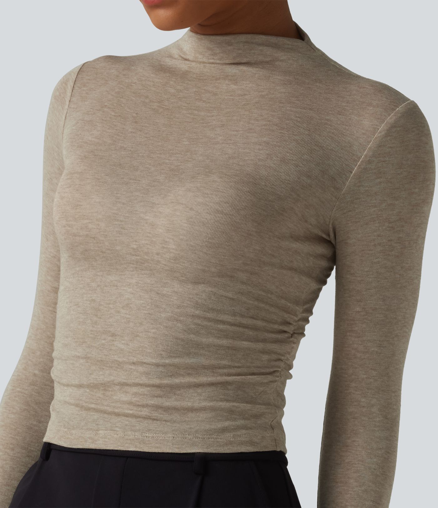 Langarm-Top mit Stehkragen und Raffung aus Wollmischung für die Arbeit