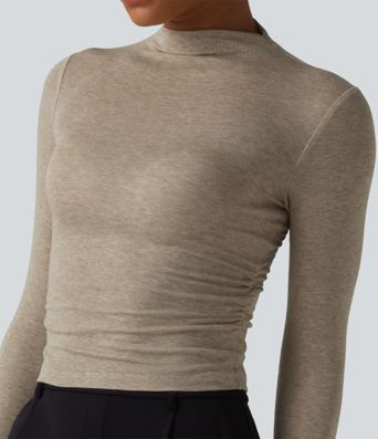 Langarm-Top mit Stehkragen und Raffung aus Wollmischung für die Arbeit