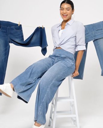 Halara Flex™ Blugi baggy cu talie medie, drapați, spălați, cu picior larg și buzunare