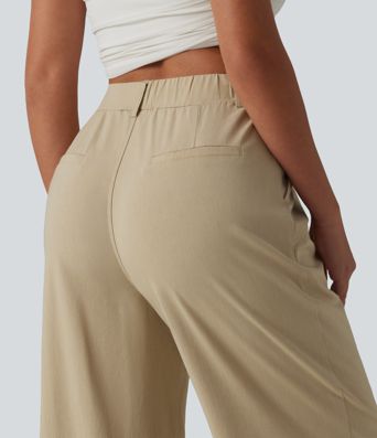 Casual trousers made of stretchy linen with a high waist, side pockets and a straight leg