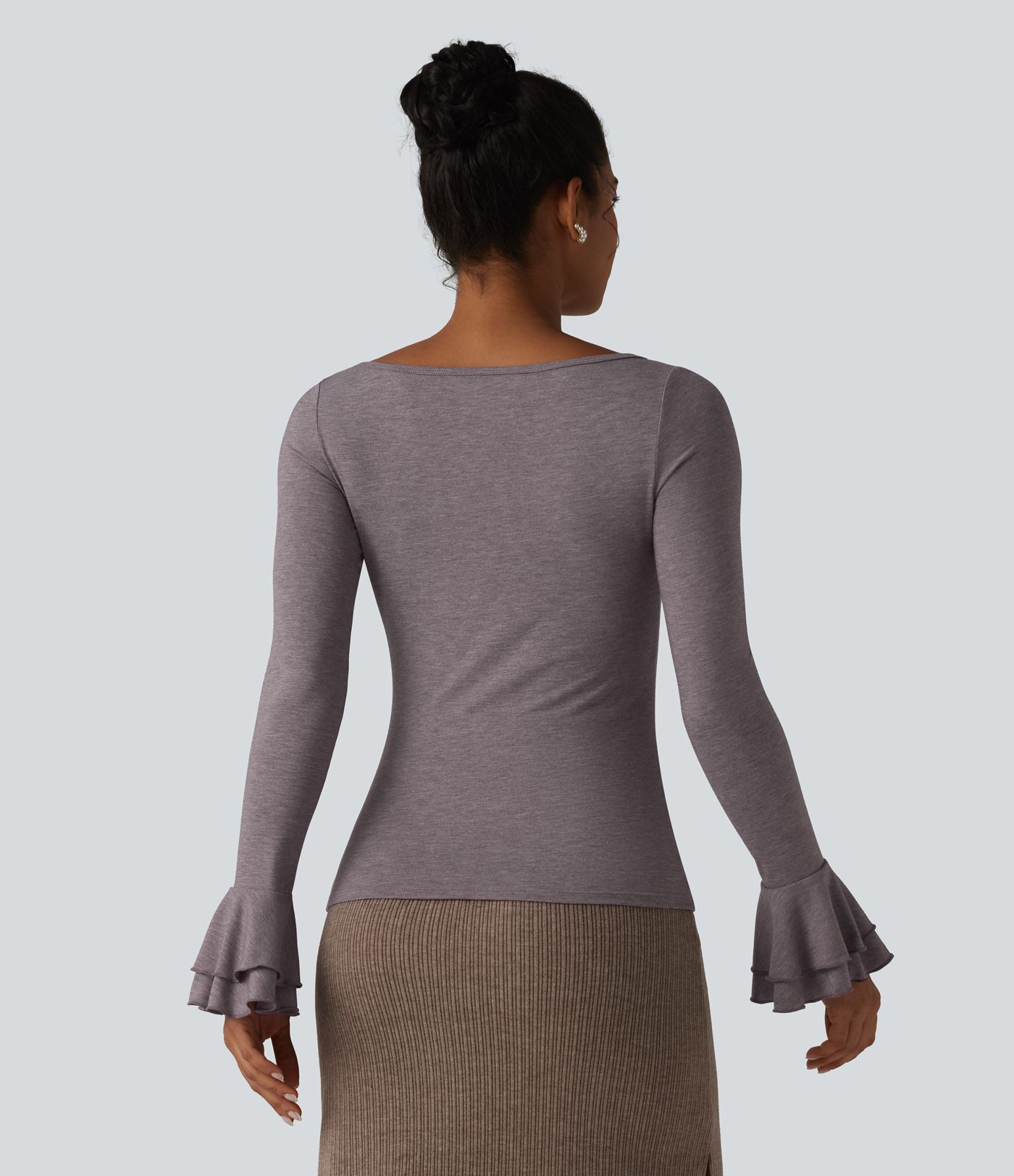 Boat Neck Flounce Long Sleeve Party Top