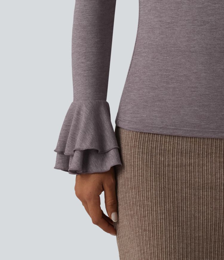 Boat Neck Flounce Long Sleeve Party Top