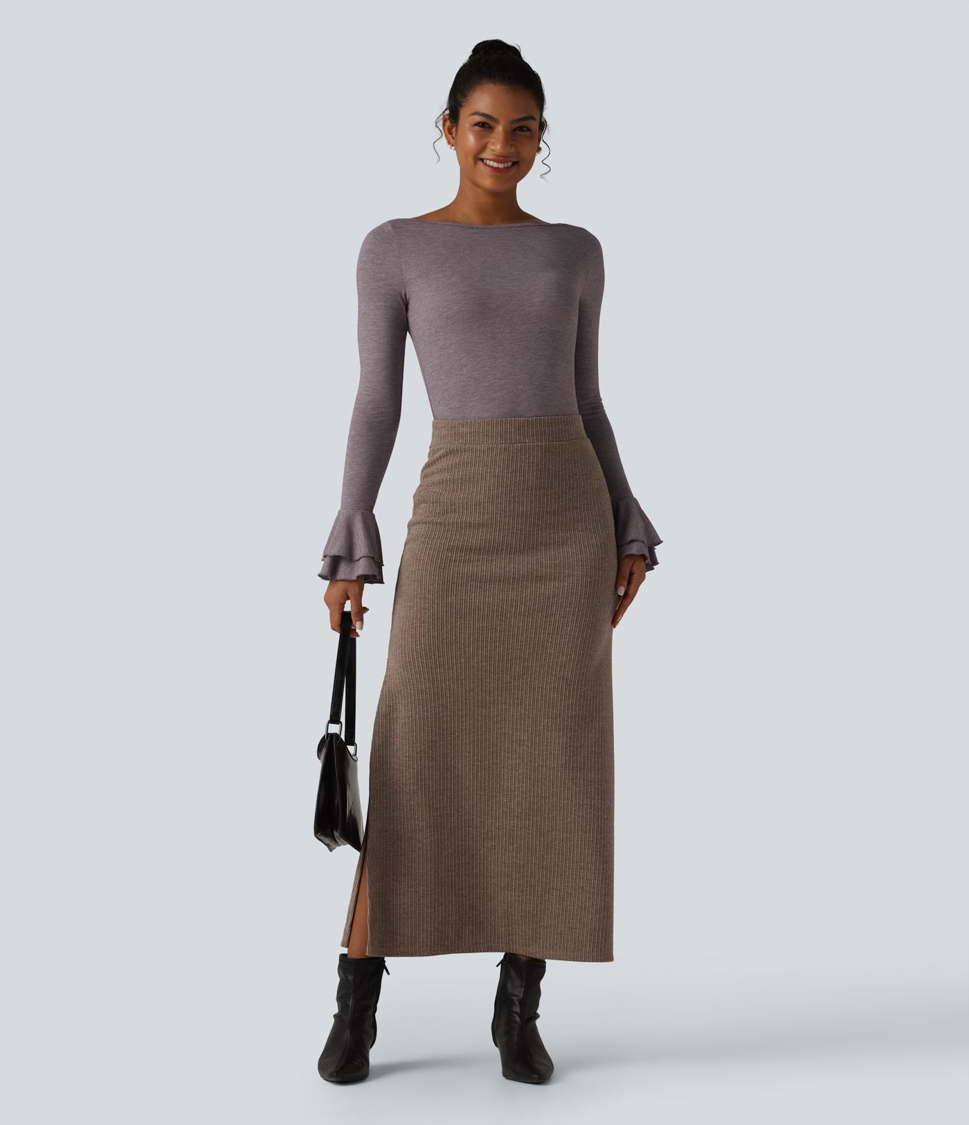 Boat Neck Flounce Long Sleeve Party Top