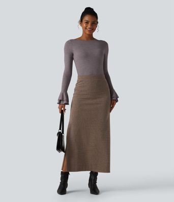 Boat Neck Flounce Long Sleeve Party Top