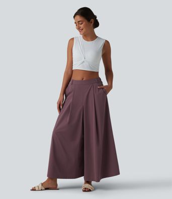 Mittelhoch geschnittene, plissierte 7/8-Freizeit-Culottes mit Taschen