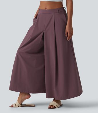 Mittelhoch geschnittene, plissierte 7/8-Freizeit-Culottes mit Taschen