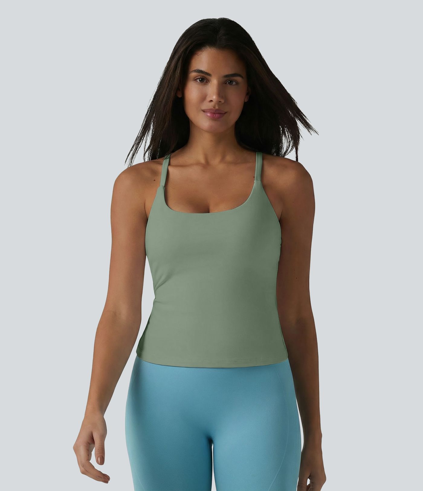 Caraco de yoga col rond échancré à dos croisé et ourlet croisé avec brassière intégrée — Bonnets E-G Caraco de yoga col rond échancré à dos croisé et ourlet croisé avec brassière intégrée — Bonnets E-G