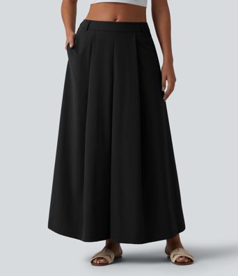 Mid Rise Pleated 7/8 Casual Culottes Pants with Pockets Mid Rise Pleated 7/8 Casual Culottes Pants with Pockets