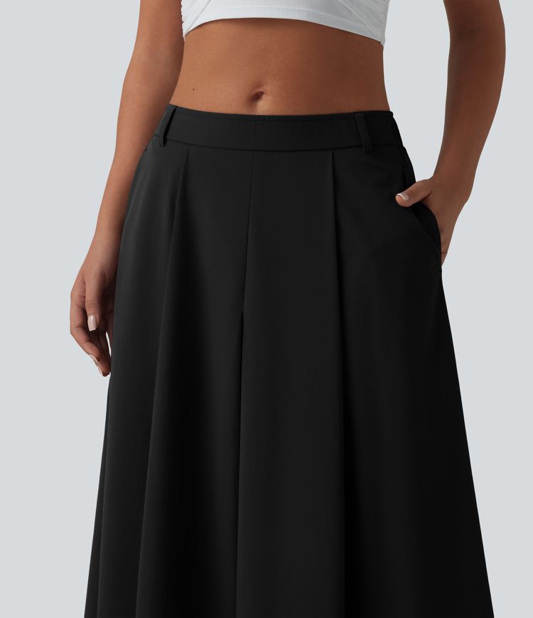 Mid Rise Pleated 7/8 Casual Culottes Pants with Pockets Mid Rise Pleated 7/8 Casual Culottes Pants with Pockets