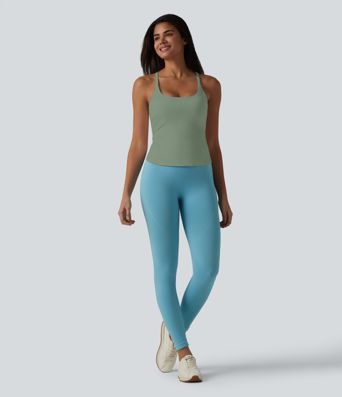 Caraco de yoga col rond échancré à dos croisé et ourlet croisé avec brassière intégrée — Bonnets E-G Caraco de yoga col rond échancré à dos croisé et ourlet croisé avec brassière intégrée — Bonnets E-G