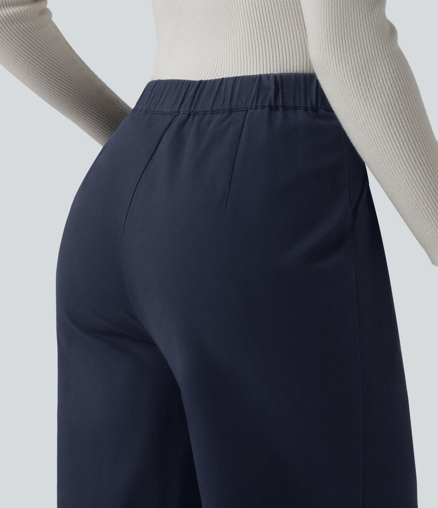 Pantalon tailleur chino large en coton taille haute avec poches