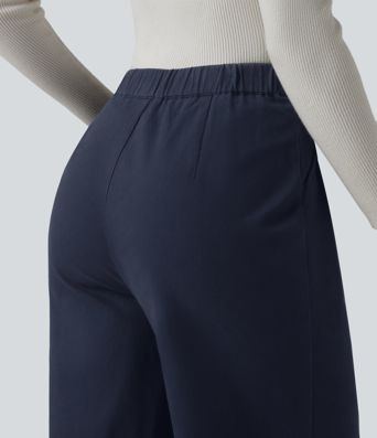 Pantalon tailleur chino large en coton taille haute avec poches