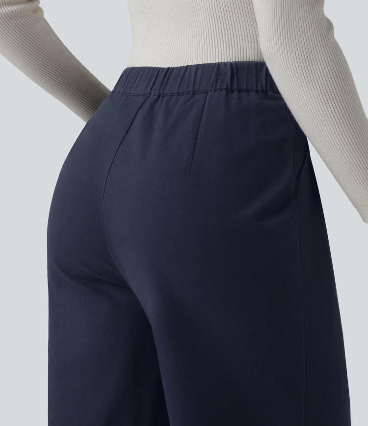 Pantalon tailleur chino large en coton taille haute avec poches