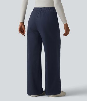 Pantalon tailleur chino large en coton taille haute avec poches