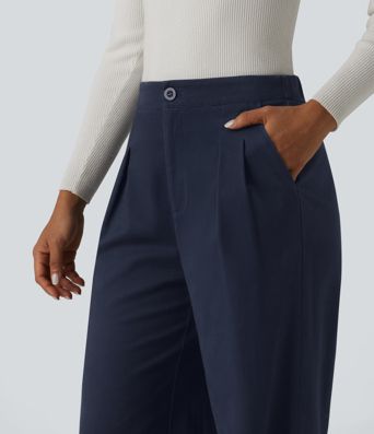 Pantalon tailleur chino large en coton taille haute avec poches