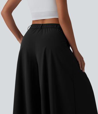 Mid Rise Pleated 7/8 Casual Culottes Pants with Pockets Mid Rise Pleated 7/8 Casual Culottes Pants with Pockets