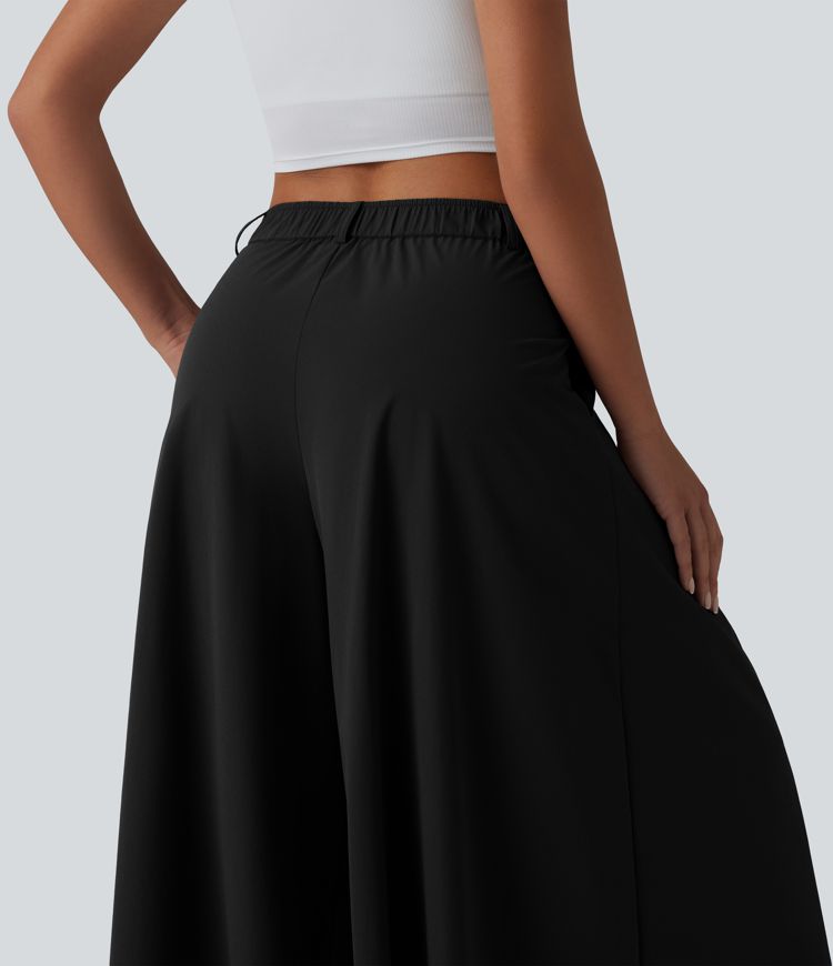 Mid Rise Pleated 7/8 Casual Culottes Pants with Pockets Mid Rise Pleated 7/8 Casual Culottes Pants with Pockets