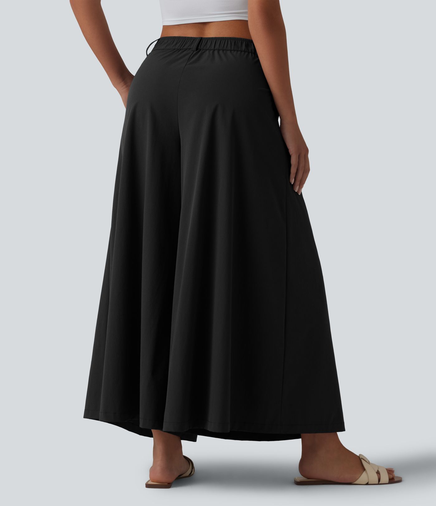 Mid Rise Pleated 7/8 Casual Culottes Pants with Pockets Mid Rise Pleated 7/8 Casual Culottes Pants with Pockets