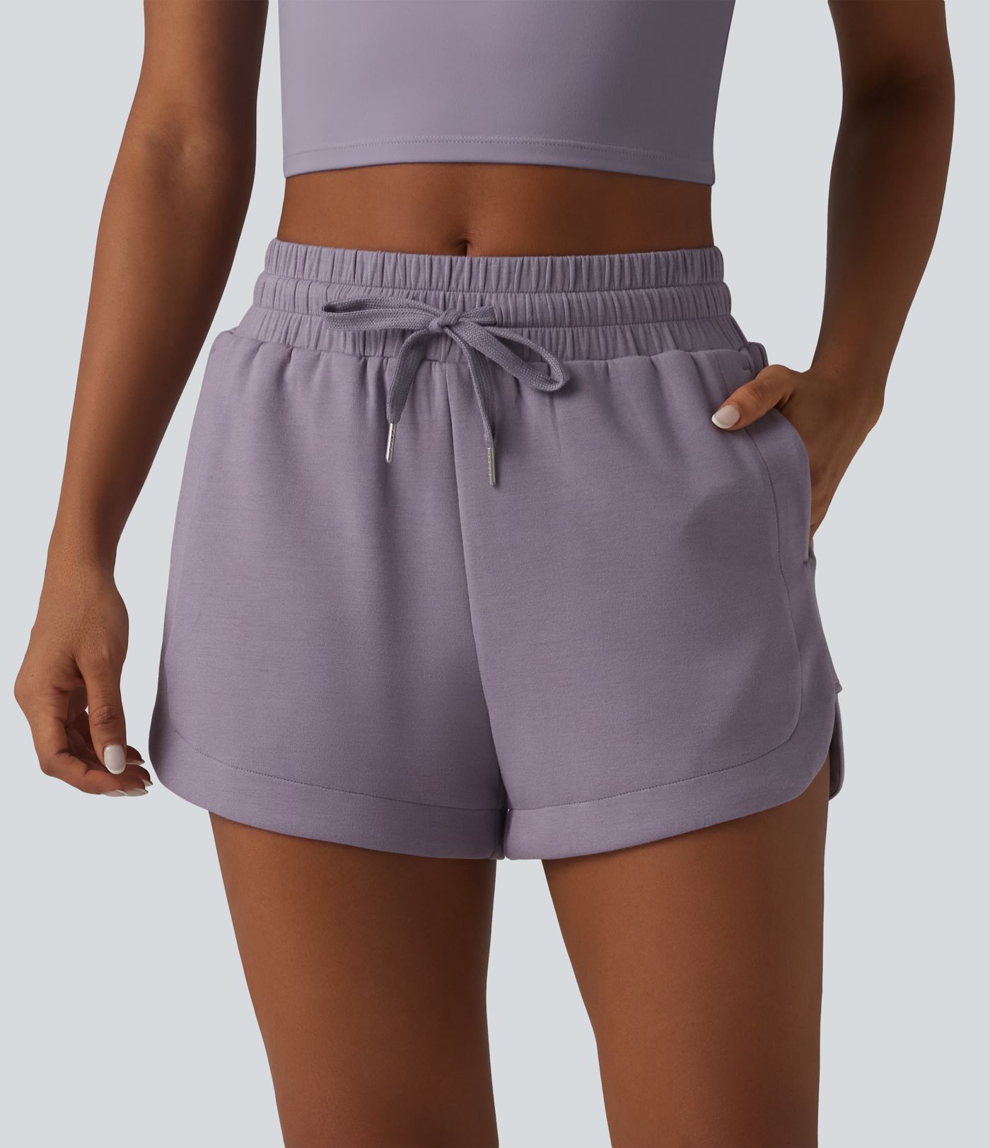 SpacerTek™ Mid Rise Drawstring Curved Hem 2-in-1 Workout Baggy Sweat Shorts with Pockets