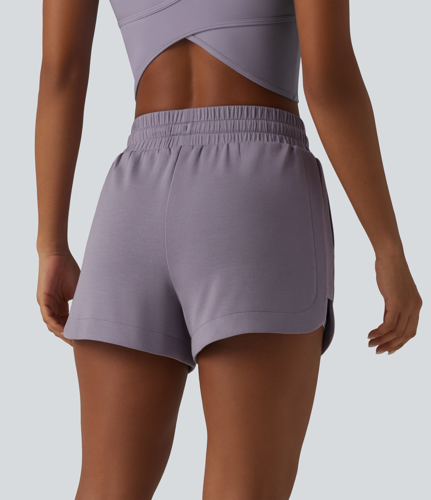 SpacerTek™ Mid Rise Drawstring Curved Hem 2-in-1 Workout Baggy Sweat Shorts with Pockets