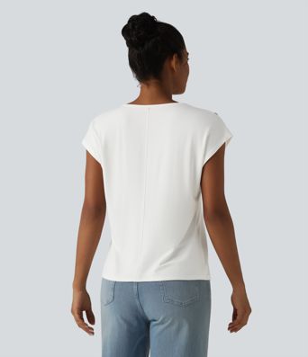 T-shirt décontracté col V manches courtes boutons décoratifs